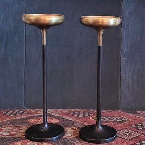 Crate & Barrel Bronze Brass Metal Modern MCM Style Emery Candle Holders Pillar 2